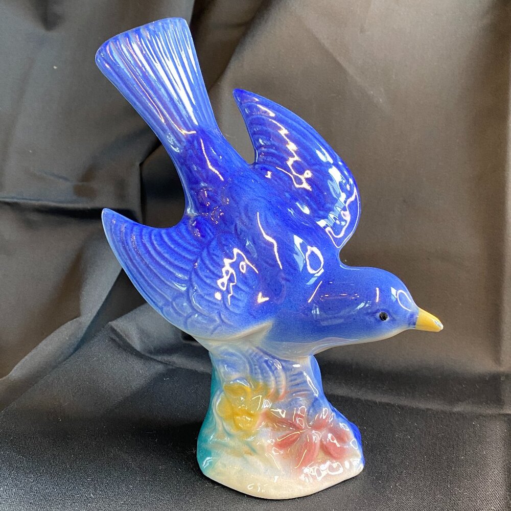 Mid- Century Vintage Pottery Ceramic Blue Bird Figurine
